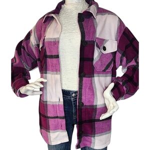 NWT Zenana Plum Plaid Fleece Jacket Oversized Cozy Layer Large